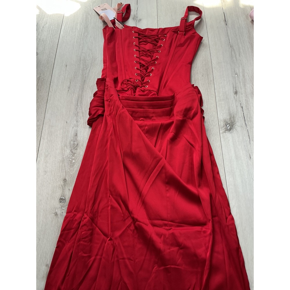 Oh Polly Satin Corset Maxi Dress Red Size 6 New With Tags - Picture 6 of 9